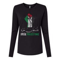 Free Palestine Arabic support Palestine and Gaza Jerusalem Womens Cotton Relaxed Long Sleeve T-Shirt