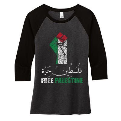 Free Palestine Arabic support Palestine and Gaza Jerusalem Women's Tri-Blend 3/4-Sleeve Raglan Shirt