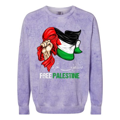 Free Palestine Arabic Palestine Flag Colorblast Crewneck Sweatshirt