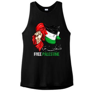 Free Palestine Arabic Palestine Flag Ladies PosiCharge Tri-Blend Wicking Tank