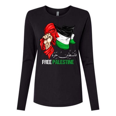 Free Palestine Arabic Palestine Flag Womens Cotton Relaxed Long Sleeve T-Shirt