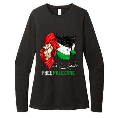 Free Palestine Arabic Palestine Flag Womens CVC Long Sleeve Shirt