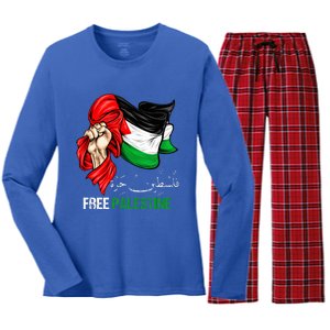 Free Palestine Arabic Palestine Flag Women's Long Sleeve Flannel Pajama Set 