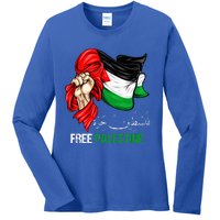 Free Palestine Arabic Palestine Flag Ladies Long Sleeve Shirt