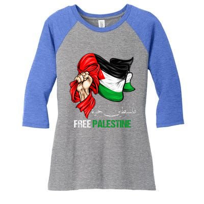 Free Palestine Arabic Palestine Flag Women's Tri-Blend 3/4-Sleeve Raglan Shirt