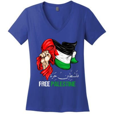 Free Palestine Arabic Palestine Flag Women's V-Neck T-Shirt