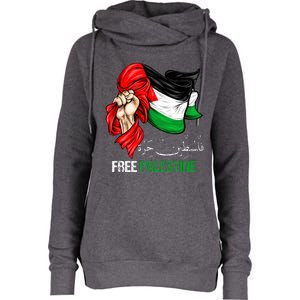 Free Palestine Arabic Palestine Flag Womens Funnel Neck Pullover Hood