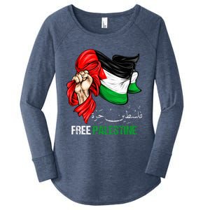 Free Palestine Arabic Palestine Flag Women's Perfect Tri Tunic Long Sleeve Shirt