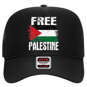 Free Palestine Arabic Big Palestine Flag Free Gaza High Crown Mesh Back Trucker Hat