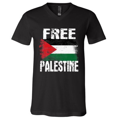 Free Palestine Arabic Big Palestine Flag Free Gaza V-Neck T-Shirt