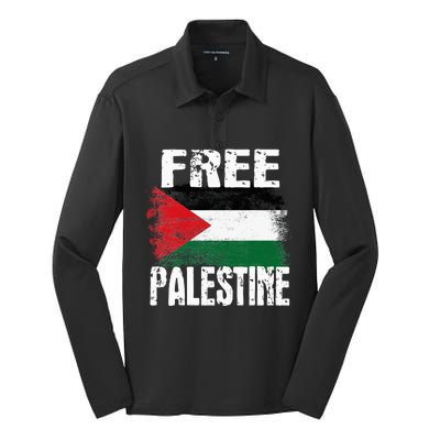 Free Palestine Arabic Big Palestine Flag Free Gaza Silk Touch Performance Long Sleeve Polo