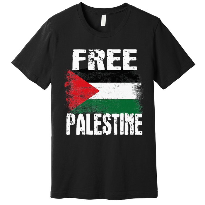 Free Palestine Arabic Big Palestine Flag Free Gaza Premium T-Shirt