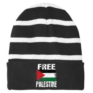 Free Palestine Arabic Big Palestine Flag Free Gaza Striped Beanie with Solid Band