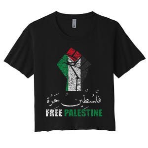 Free Palestine Arabic Support Palestine And Gaza Jerusalem Women's Crop Top Tee