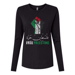 Free Palestine Arabic support Palestine and Gaza Jerusalem   Womens Cotton Relaxed Long Sleeve T-Shirt