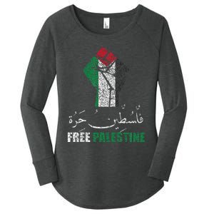 Free Palestine Arabic support Palestine and Gaza Jerusalem   Women's Perfect Tri Tunic Long Sleeve Shirt