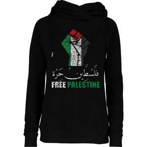 Free Palestine Arabic support Palestine and Gaza Jerusalem   Womens Funnel Neck Pullover Hood