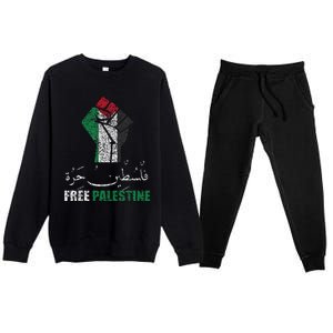 Free Palestine Arabic support Palestine and Gaza Jerusalem   Premium Crewneck Sweatsuit Set