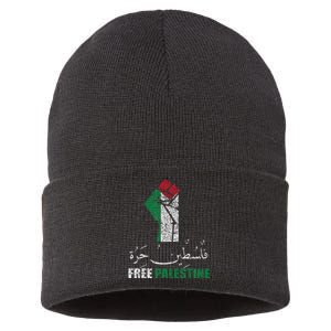 Free Palestine Arabic support Palestine and Gaza Jerusalem   Sustainable Knit Beanie