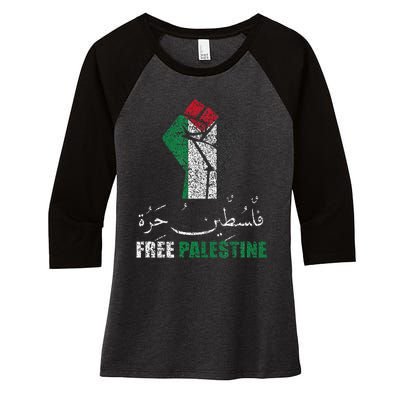 Free Palestine Arabic support Palestine and Gaza Jerusalem   Women's Tri-Blend 3/4-Sleeve Raglan Shirt