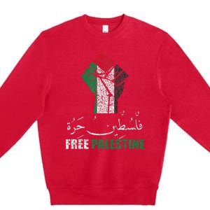 Free Palestine Arabic support Palestine and Gaza Jerusalem   Premium Crewneck Sweatshirt