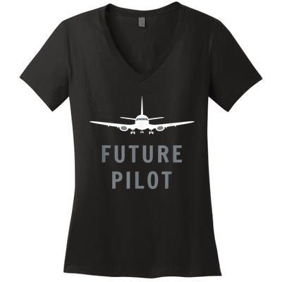 Future Pilot Airplane Pilot Aviation Gift Women's V-Neck T-Shirt