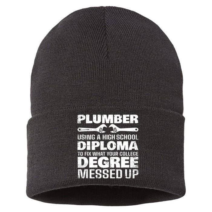 Funny Plumber Art For Pipefitter Pipe Plumber Sustainable Knit Beanie