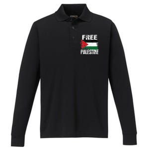 Free Palestine Arabic big Palestine Flag Free Gaza  Performance Long Sleeve Polo