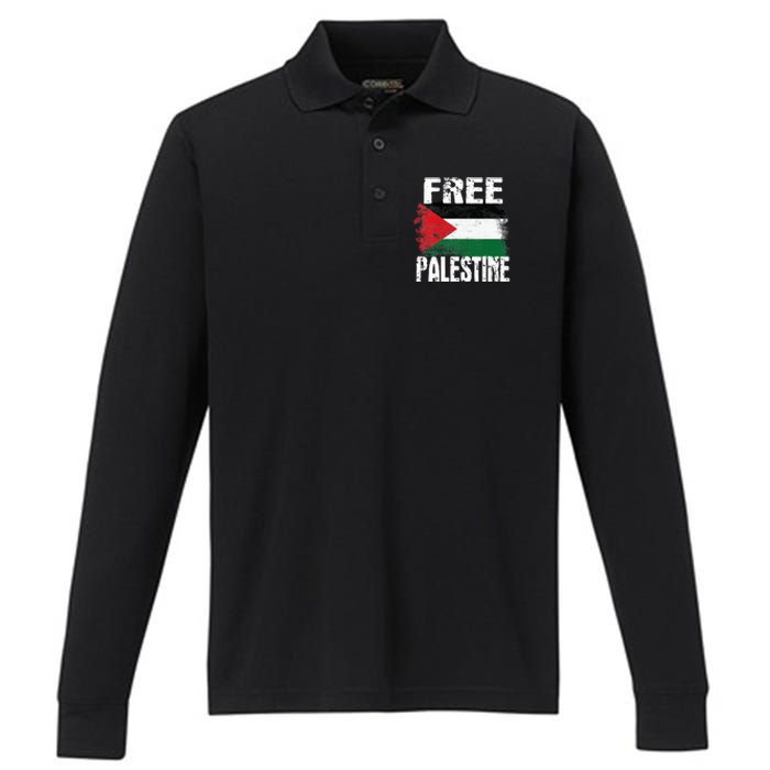 Free Palestine Arabic big Palestine Flag Free Gaza  Performance Long Sleeve Polo