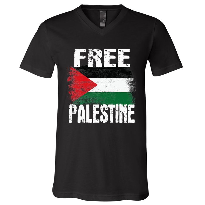 Free Palestine Arabic big Palestine Flag Free Gaza  V-Neck T-Shirt