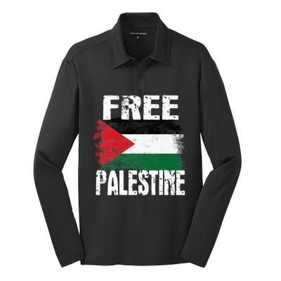 Free Palestine Arabic big Palestine Flag Free Gaza  Silk Touch Performance Long Sleeve Polo