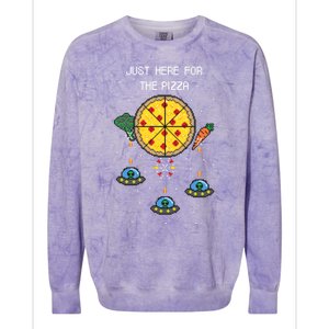 Funny Pixel Arcade Game Alien Just Here For The Pizza Cute Gift Colorblast Crewneck Sweatshirt