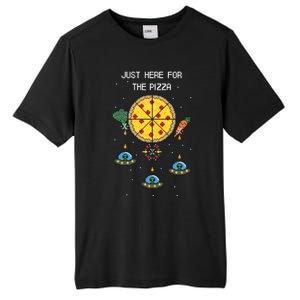 Funny Pixel Arcade Game Alien Just Here For The Pizza Cute Gift Tall Fusion ChromaSoft Performance T-Shirt