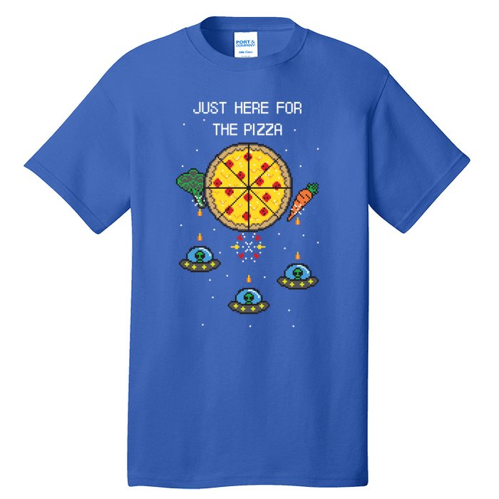 Funny Pixel Arcade Game Alien Just Here For The Pizza Cute Gift Tall T-Shirt