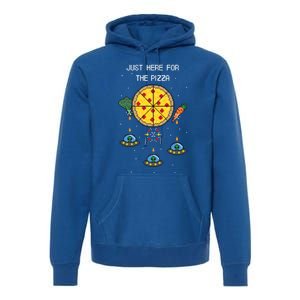 Funny Pixel Arcade Game Alien Just Here For The Pizza Cute Gift Premium Hoodie