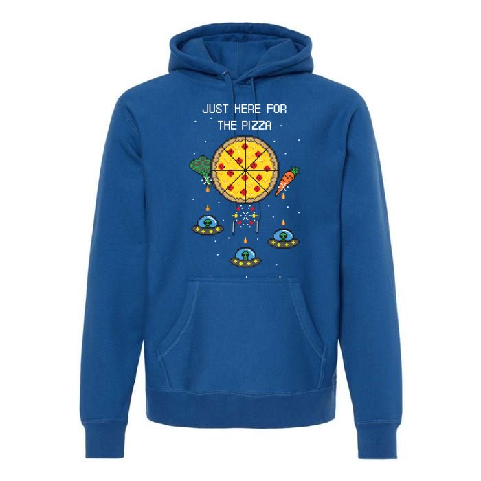 Funny Pixel Arcade Game Alien Just Here For The Pizza Cute Gift Premium Hoodie