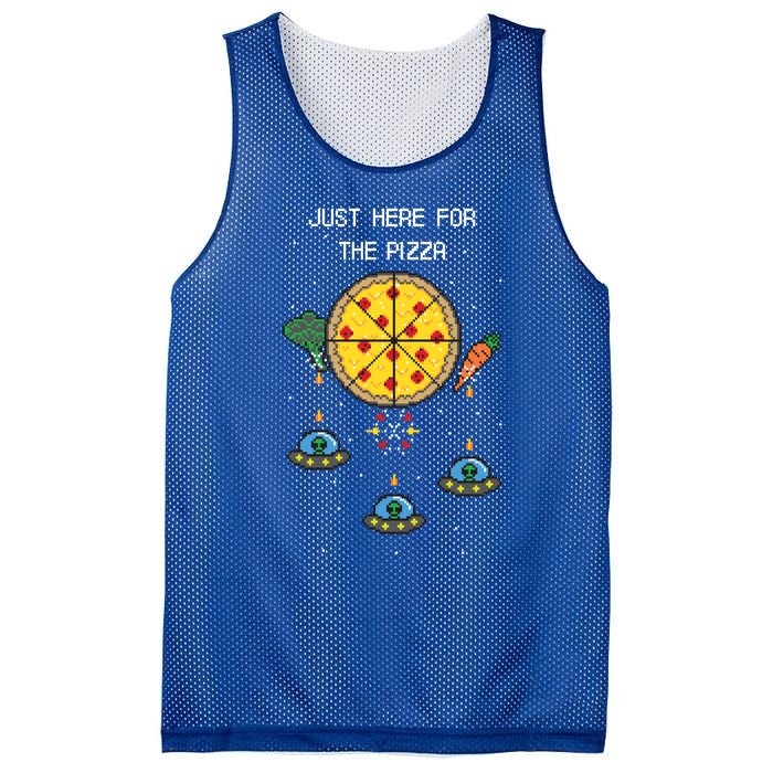 Funny Pixel Arcade Game Alien Just Here For The Pizza Cute Gift Mesh Reversible Basketball Jersey Tank