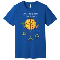 Funny Pixel Arcade Game Alien Just Here For The Pizza Cute Gift Premium T-Shirt