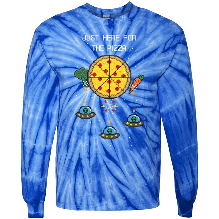 Funny Pixel Arcade Game Alien Just Here For The Pizza Cute Gift Tie-Dye Long Sleeve Shirt