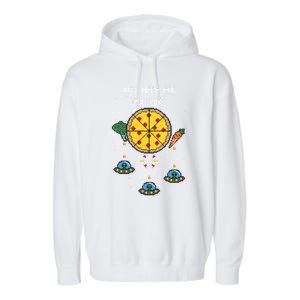 Funny Pixel Arcade Game Alien Just Here For The Pizza Cute Gift Garment-Dyed Fleece Hoodie