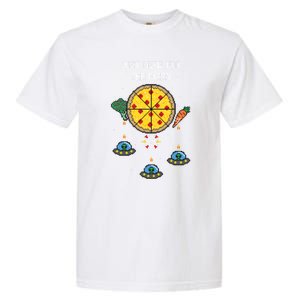 Funny Pixel Arcade Game Alien Just Here For The Pizza Cute Gift Garment-Dyed Heavyweight T-Shirt