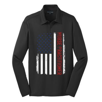 Funny Patriotic American Flag 4th Of July Nurse Practitioner Silk Touch Performance Long Sleeve Polo