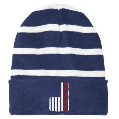 Funny Patriotic American Flag 4th Of July Nurse Practitioner Striped Beanie with Solid Band