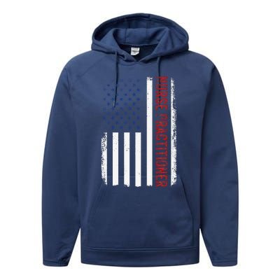 Funny Patriotic American Flag 4th Of July Nurse Practitioner Performance Fleece Hoodie