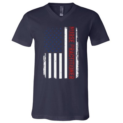 Funny Patriotic American Flag 4th Of July Nurse Practitioner V-Neck T-Shirt