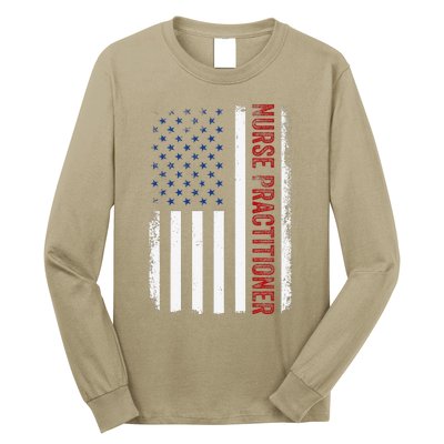 Funny Patriotic American Flag 4th Of July Nurse Practitioner Long Sleeve Shirt