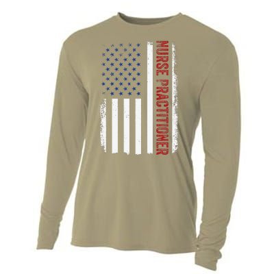 Funny Patriotic American Flag 4th Of July Nurse Practitioner Cooling Performance Long Sleeve Crew