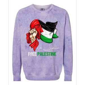 Free Palestine Arabic Palestine Flag Colorblast Crewneck Sweatshirt