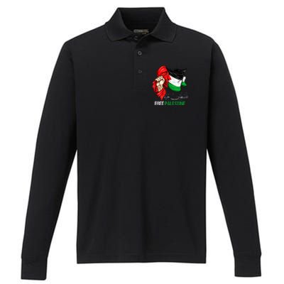 Free Palestine Arabic Palestine Flag Performance Long Sleeve Polo