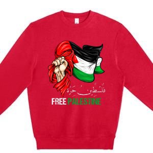 Free Palestine Arabic Palestine Flag Premium Crewneck Sweatshirt